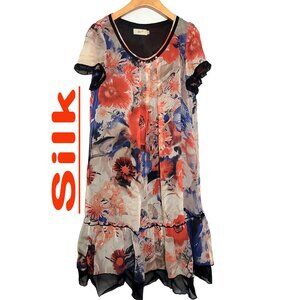 Women's 100% Silk Size S Short Sleeve Tank Dress SCK287